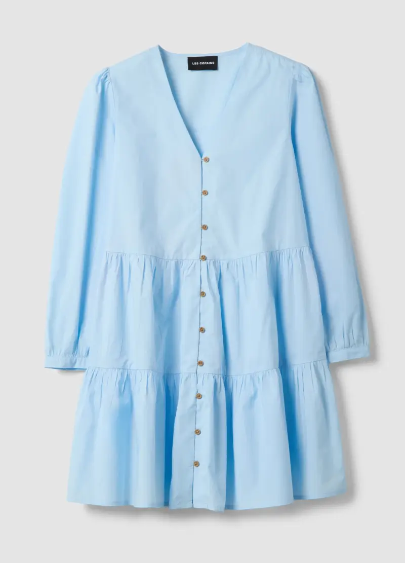 Abito In Puro Cotone Azzurro Regular Fit Deep V, Donna, Azzurro