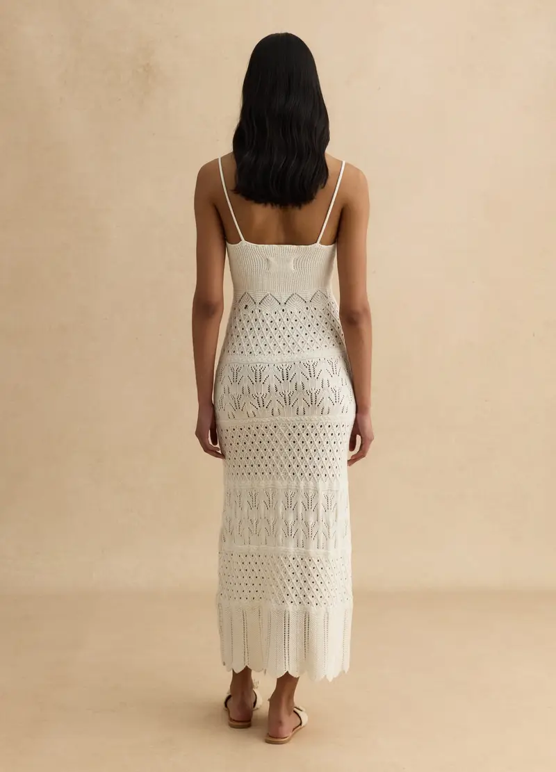 Abito In Puro Cotone Bianco Slim Fit Con Lavorazione A Maglia, Donna, Bianco miniatura 3