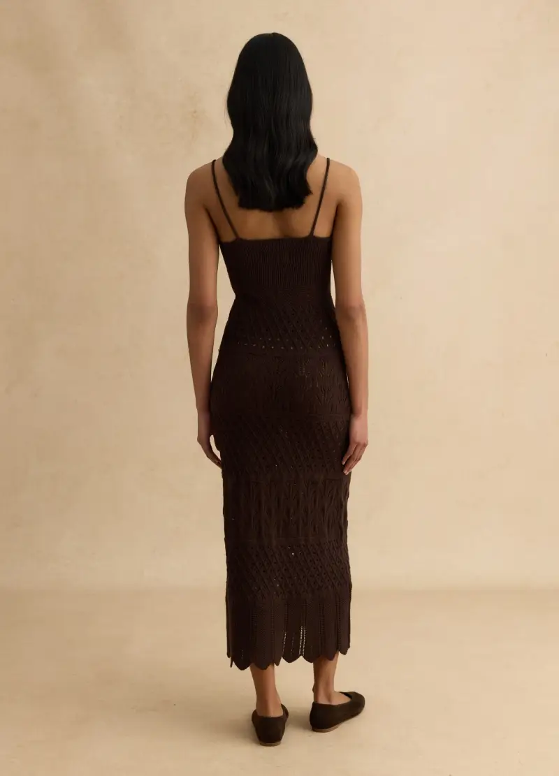 Abito In Puro Cotone Marrone Slim Fit Con Lavorazione A Maglia, Donna, Marrone miniatura 3