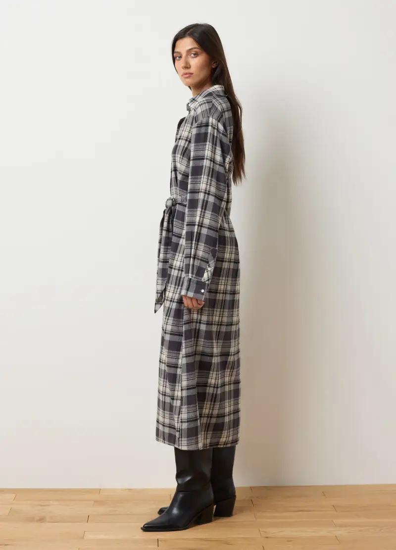 Abito Lungo A Quadri Multicolor In Puro Cotone Regular Fit, Donna, Multicolor miniatura 2