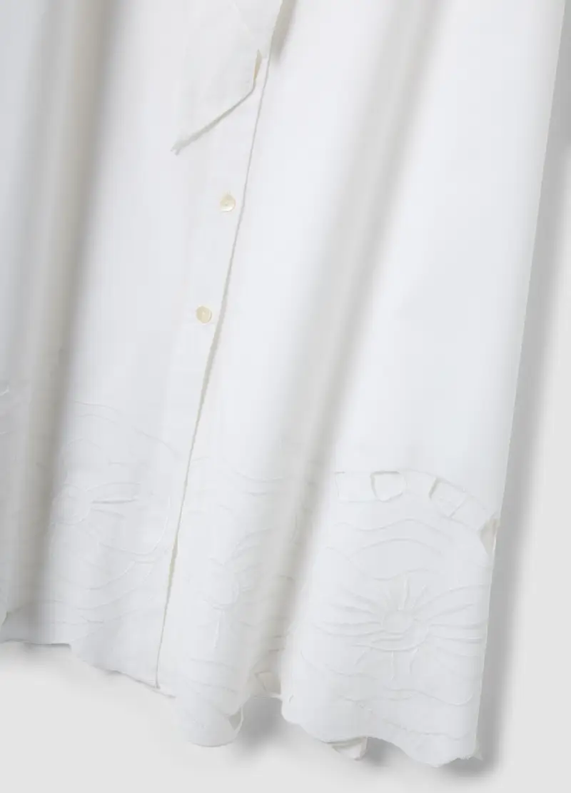 Abito Lungo Bianco In Puro Cotone Regular Fit Con Ricami, Donna, Bianco miniatura 2