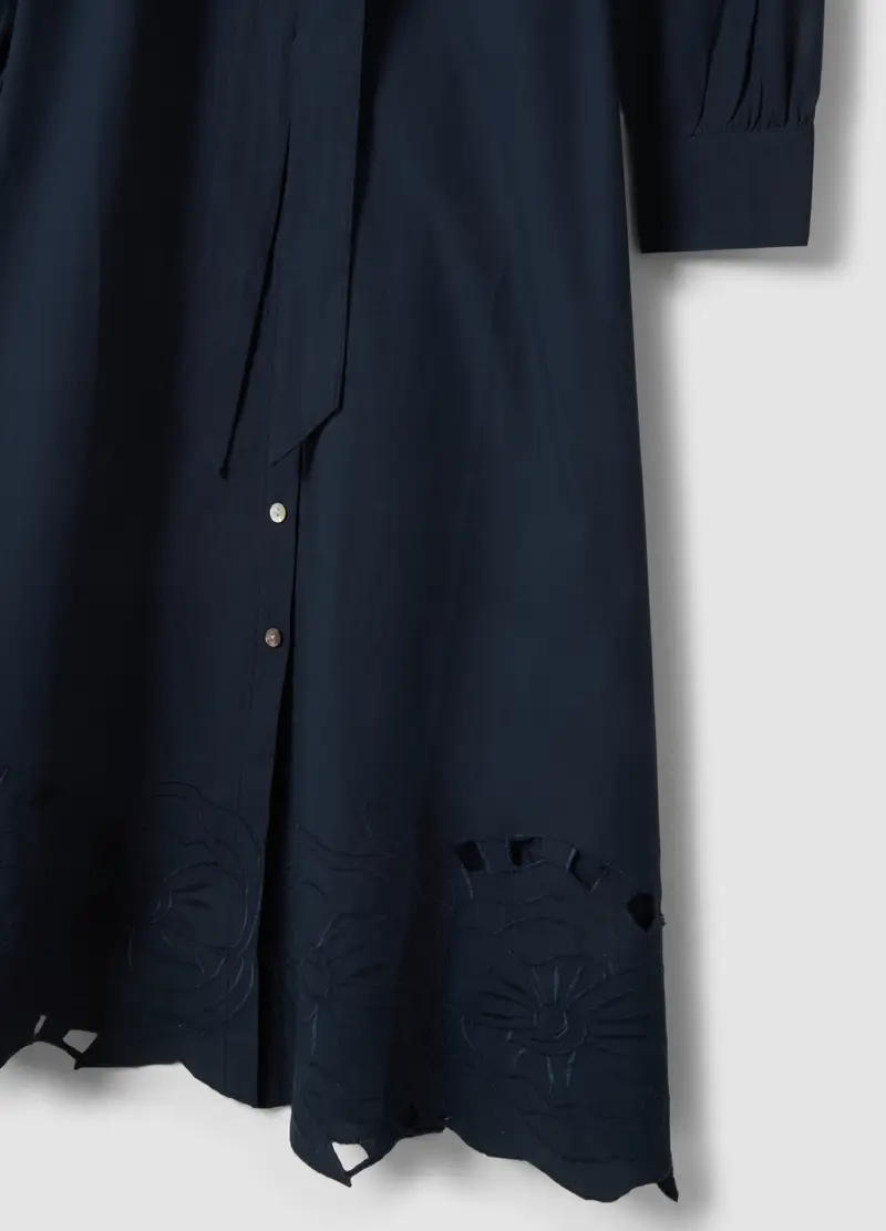 Abito Lungo Blu In Puro Cotone Regular Fit Con Ricami, Donna, Blu miniatura 2