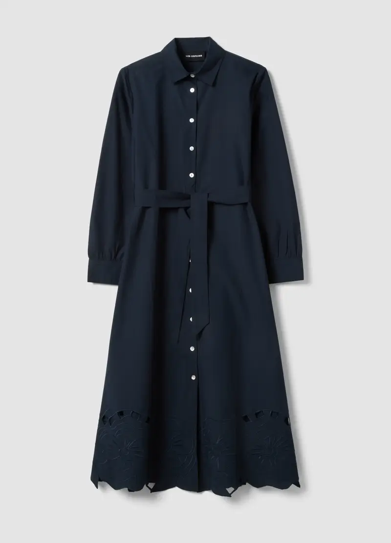 Abito Lungo Blu In Puro Cotone Regular Fit Con Ricami, Donna, Blu