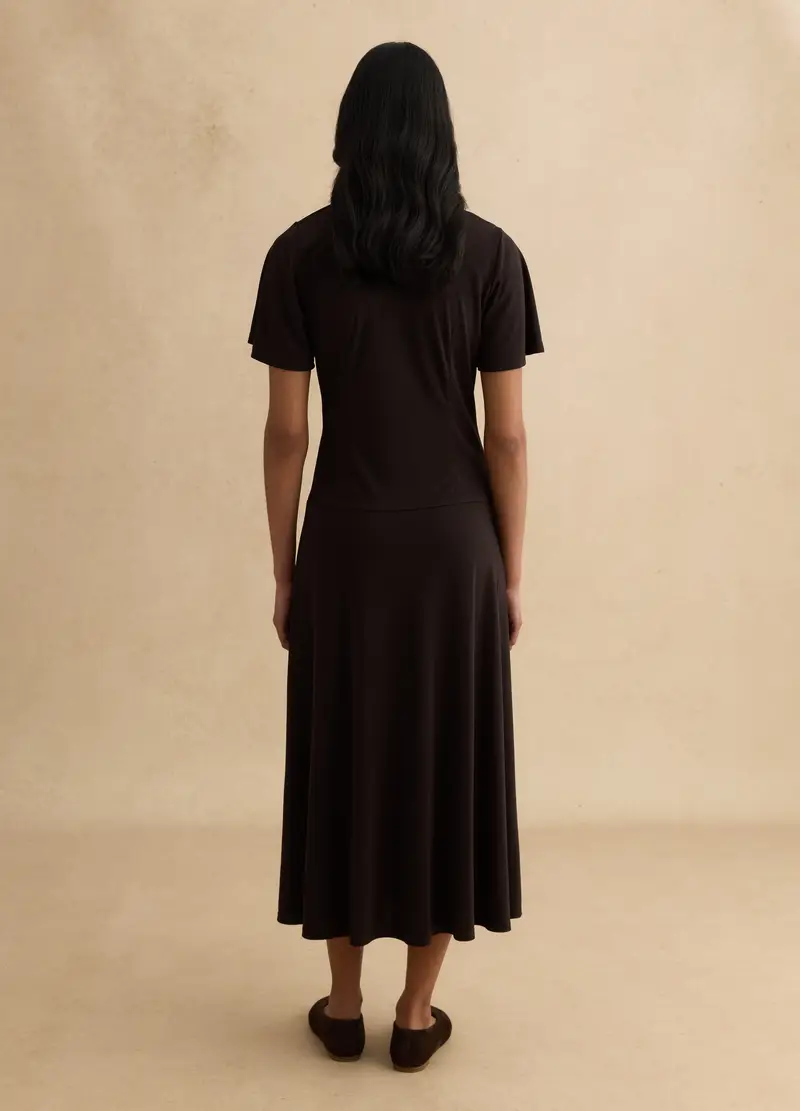 Abito Marrone Con Scollo A V Arricciato, Donna, Nero miniatura 3