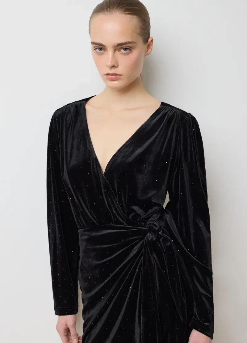 Abito Nero In Velluto Regular Fit Con Punti Luminosi, Donna, Nero miniatura 2