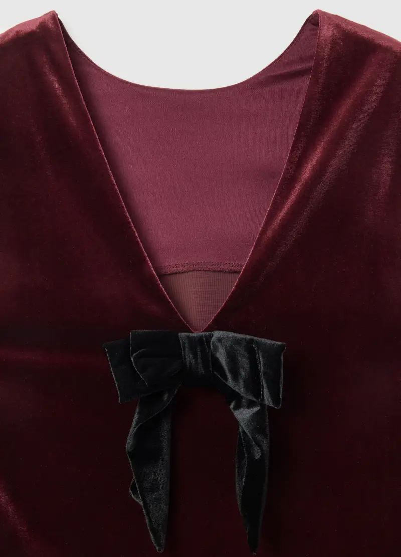 Abito Senza Maniche In Velluto Rosso Slim Fit, Donna, Rosso miniatura 2