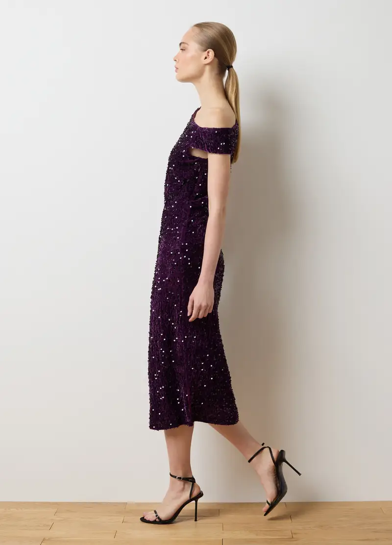 Abito Viola Con Paillettes Vestibilità Fitted, Donna, Viola miniatura 3