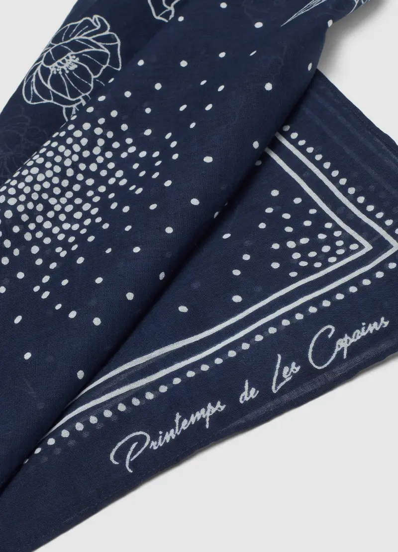 Bandana In Puro Cotone Blu Con Motivi Floreali, Donna, Blu miniatura 3