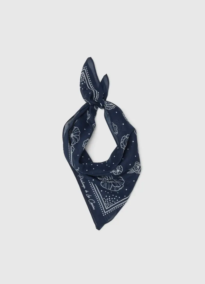 Bandana In Puro Cotone Blu Con Motivi Floreali, Donna, Blu