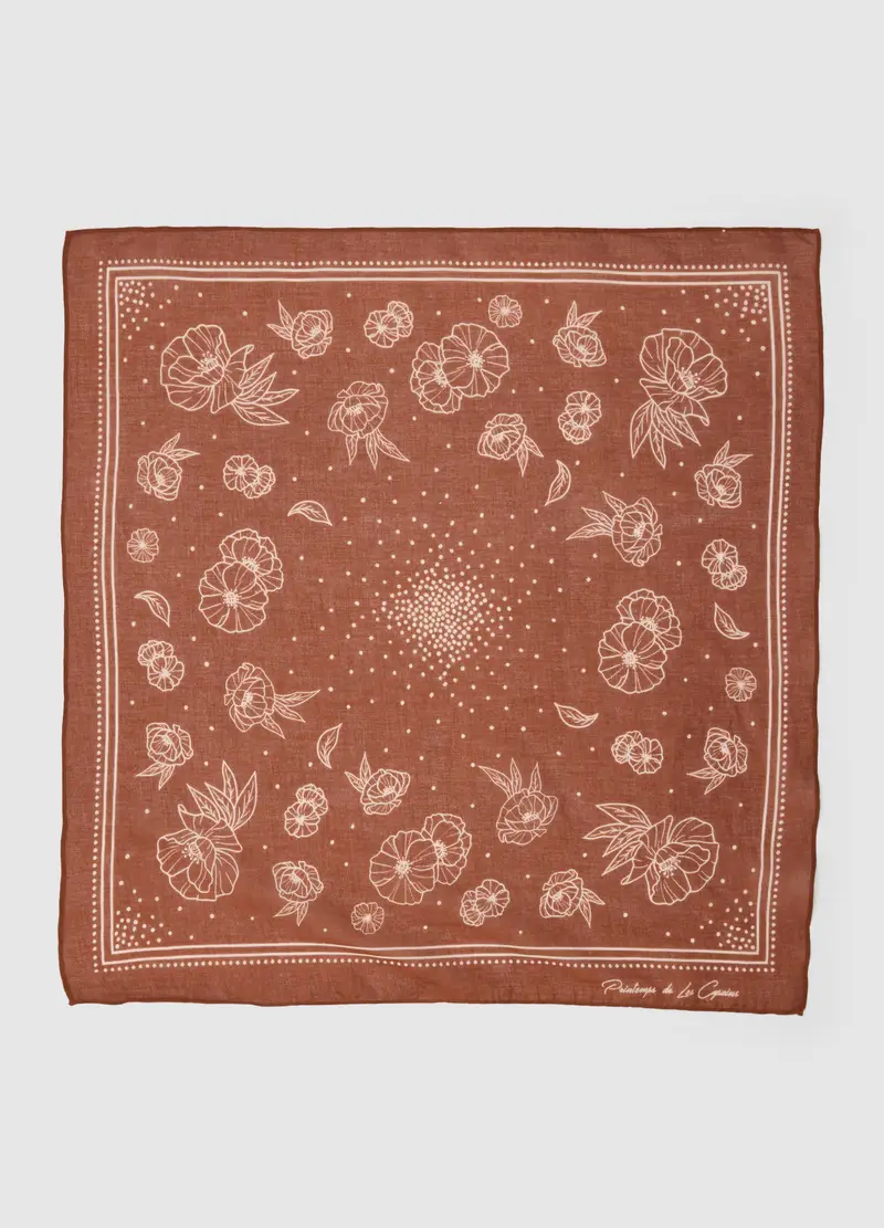 Bandana In Puro Cotone Marrone Con Motivi Floreali, Donna, Marrone miniatura 2