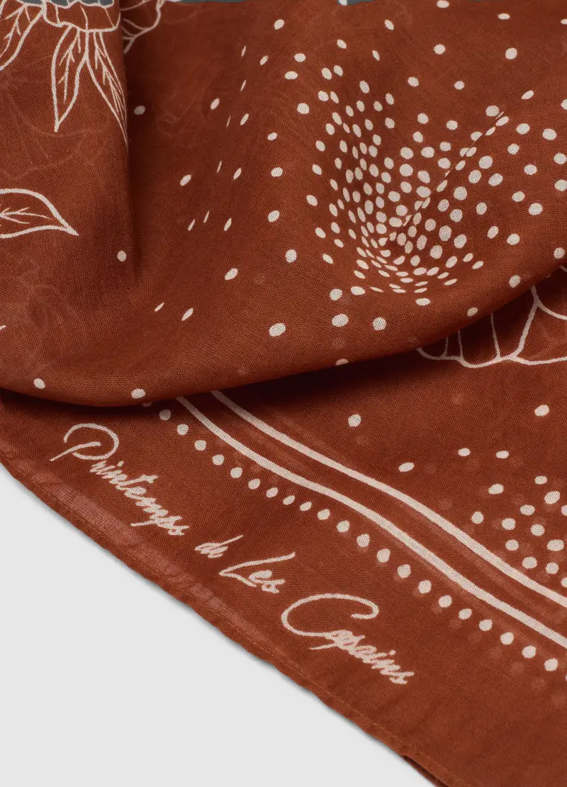 Bandana In Puro Cotone Marrone Con Motivi Floreali, Donna, Marrone miniatura 3