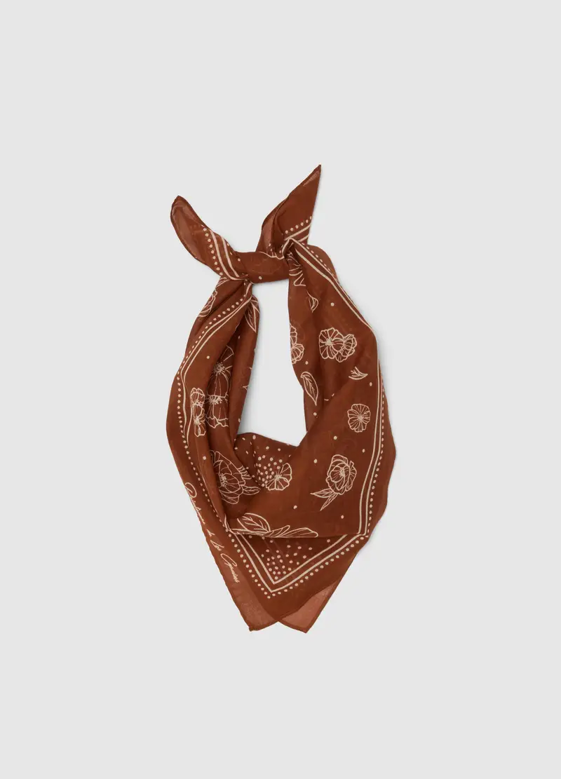 Bandana In Puro Cotone Marrone Con Motivi Floreali, Donna, Marrone