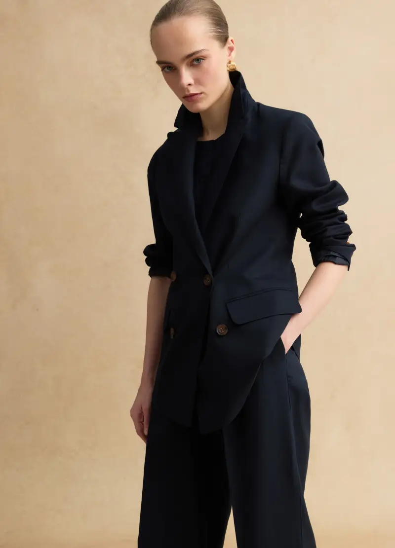 Blazer Doppiopetto In Lyocell E Lino Blu Regular Fit, Donna, Blu