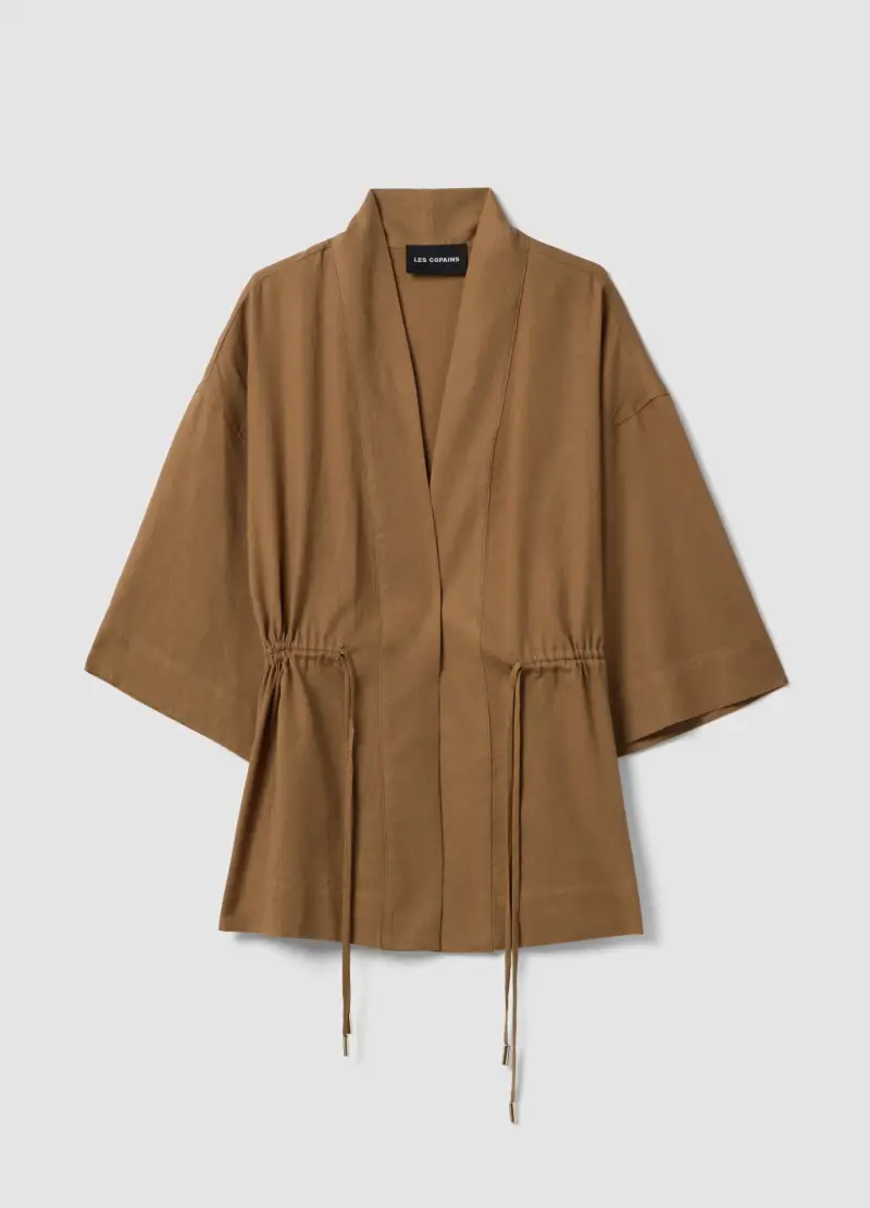 Blazer In Misto Lino Marrone Regular Fit Con Lacci, Donna, Marrone