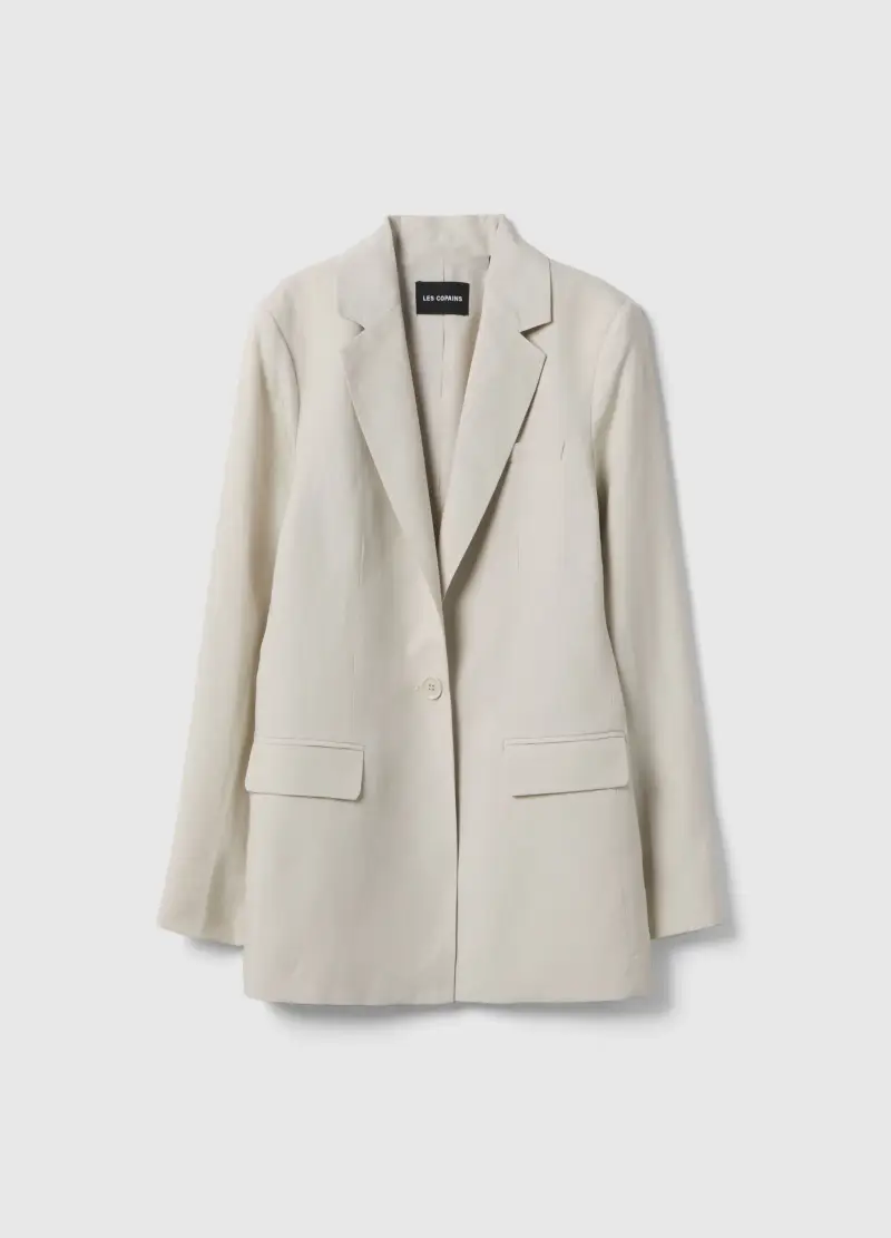 Blazer In Misto Lyocell E Lino Beige Regular Fit Con Bottoni, Donna, Beige