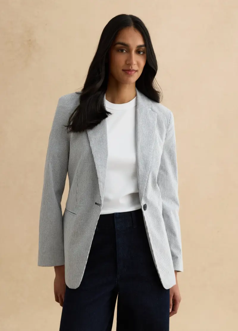 Blazer Multicolor In Cotone Elasticizzato, Donna, Azzurro miniatura 3