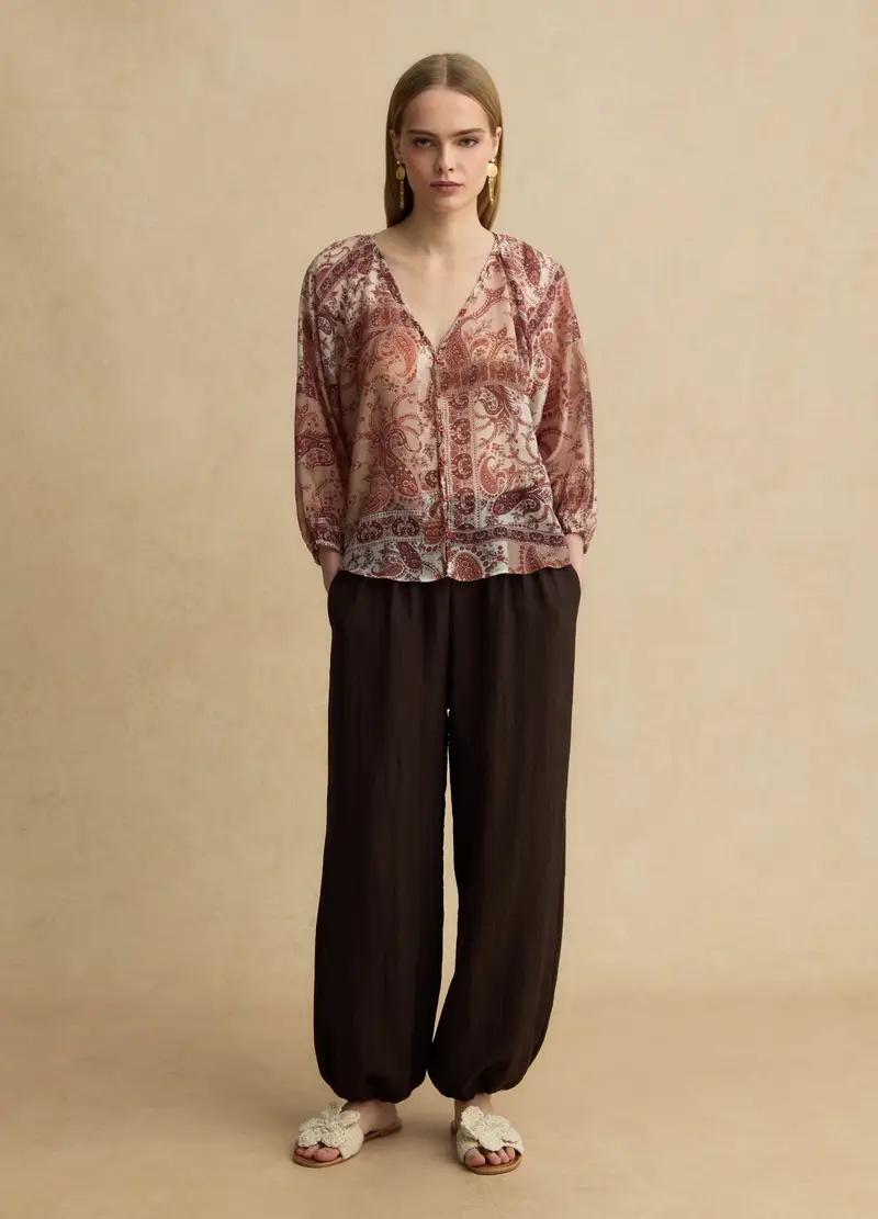 Blusa In Misto Lyocell Multicolor Regular Fit Con Bottoni, Donna, Multicolor miniatura 2