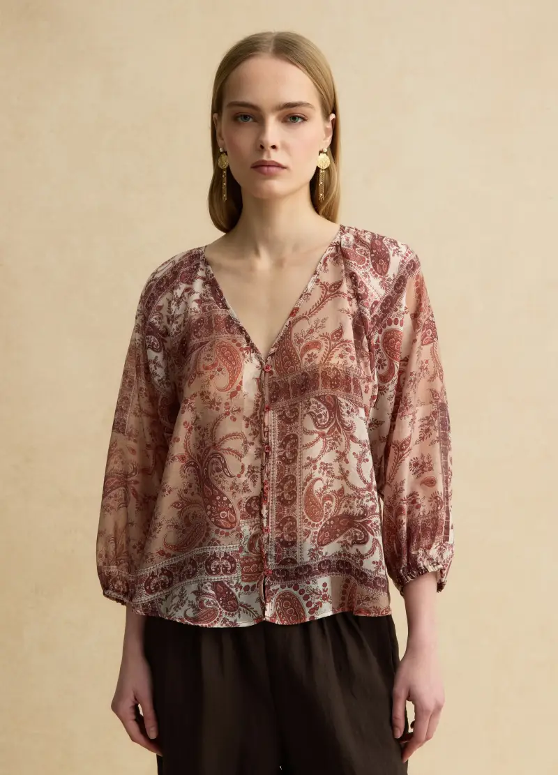 Blusa In Misto Lyocell Multicolor Regular Fit Con Bottoni, Donna, Multicolor miniatura 3