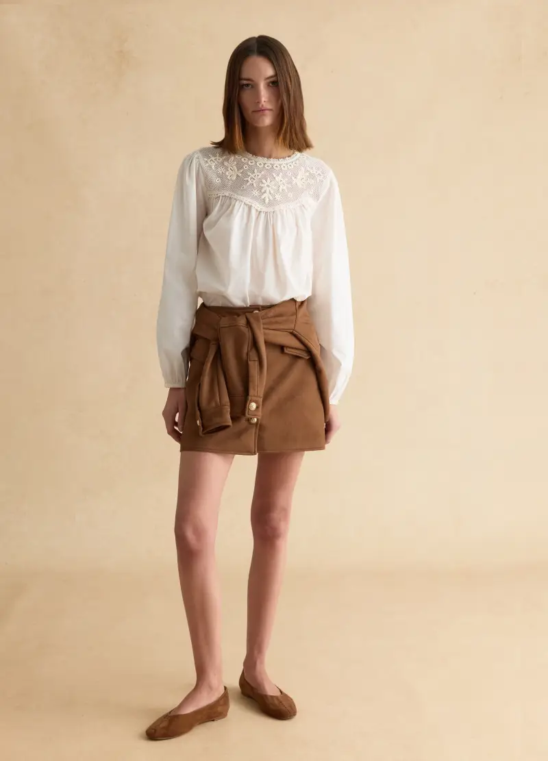 Blusa In Puro Cotone Bianca Regular Fit Con Ricami, Donna, Bianco miniatura 2