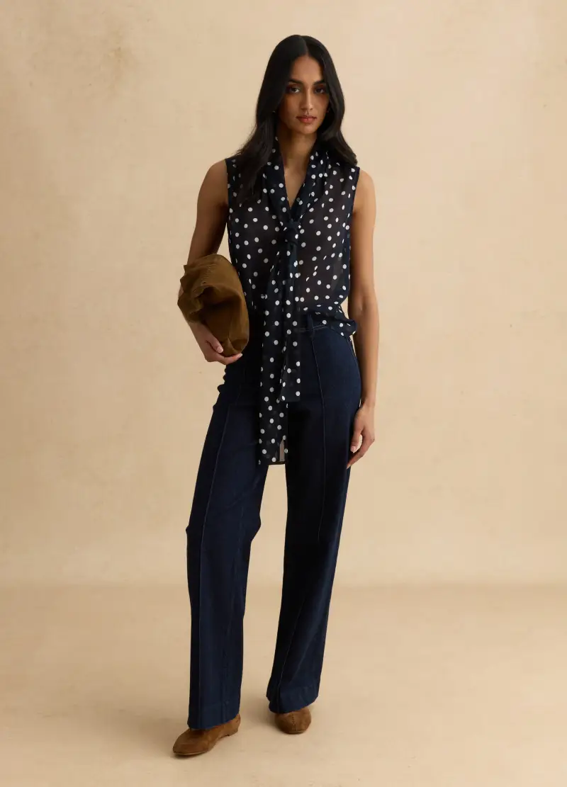 Blusa Senza Maniche A Pois Multicolor Regular Fit Con Colletto Fancy, Donna, Multicolor miniatura 2