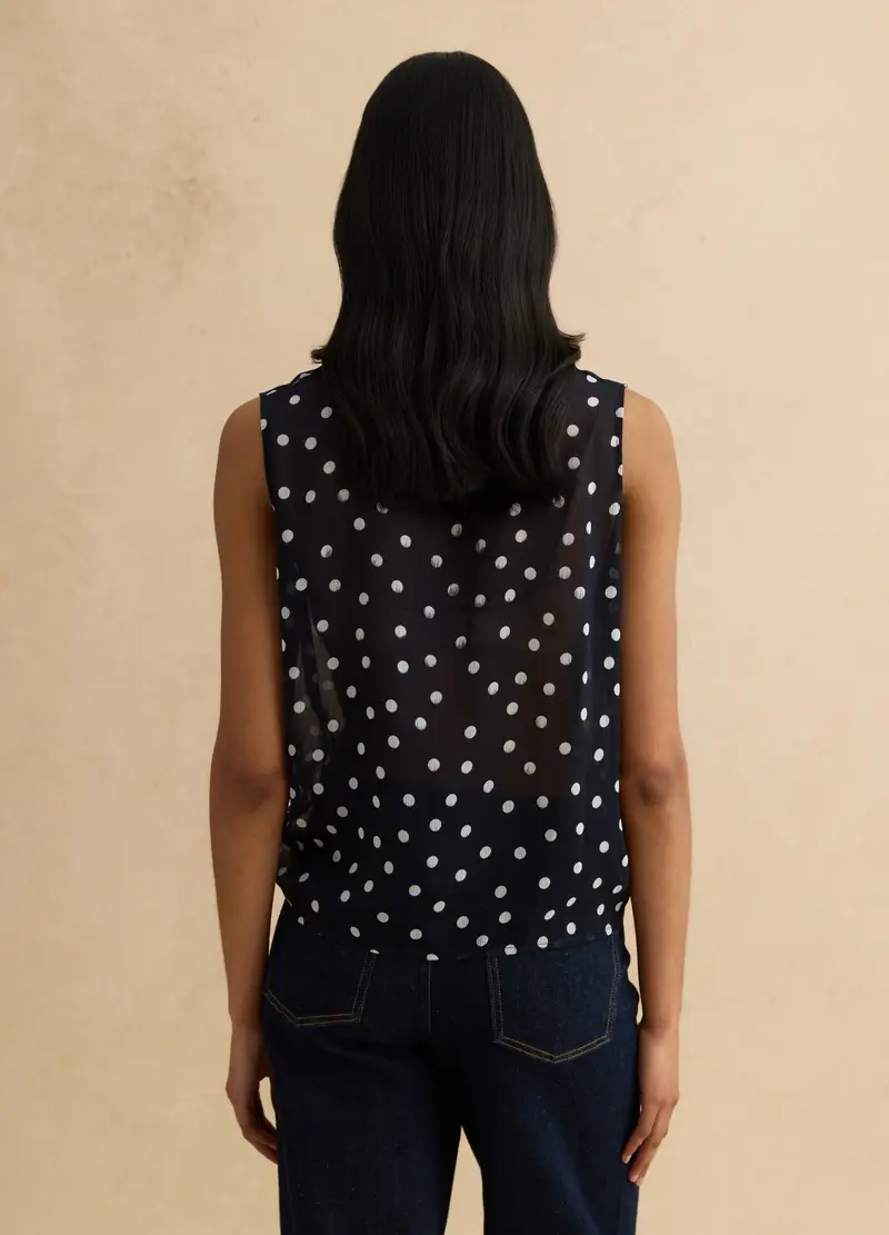 Blusa Senza Maniche A Pois Multicolor Regular Fit Con Colletto Fancy, Donna, Multicolor miniatura 3