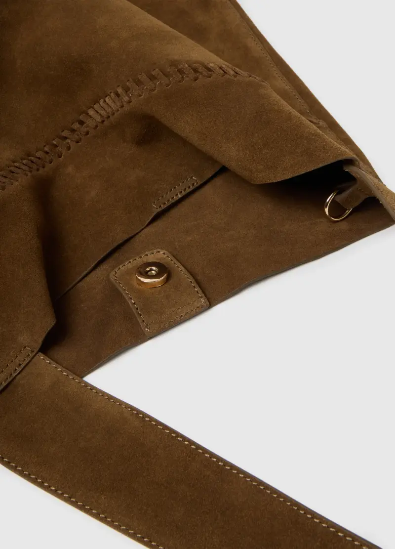 Borsa Shopper In Vera Pelle Marrone, Donna, Marrone miniatura 3