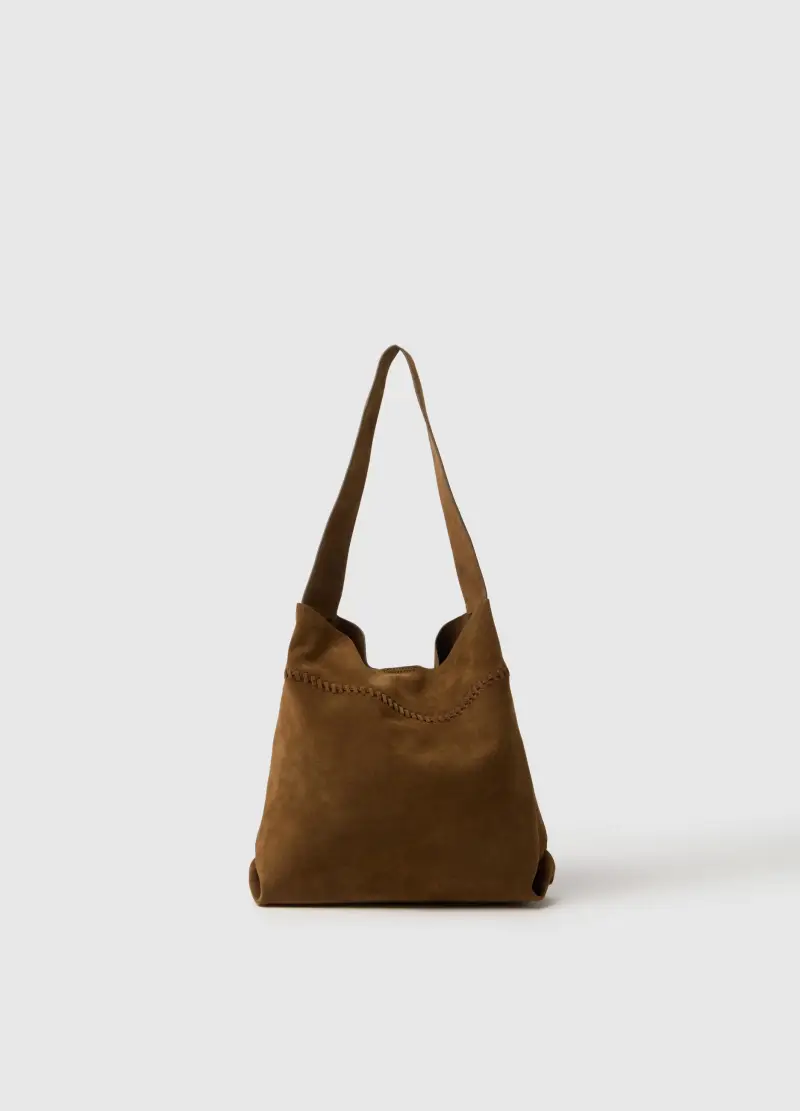 Borsa Shopper In Vera Pelle Marrone, Donna, Marrone