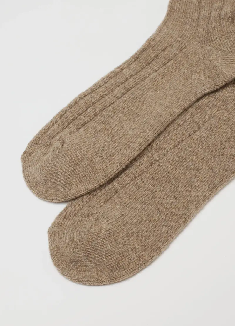 Calzini Lunghi Beige In Misto Lana E Cashmere, Donna, Beige miniatura 3