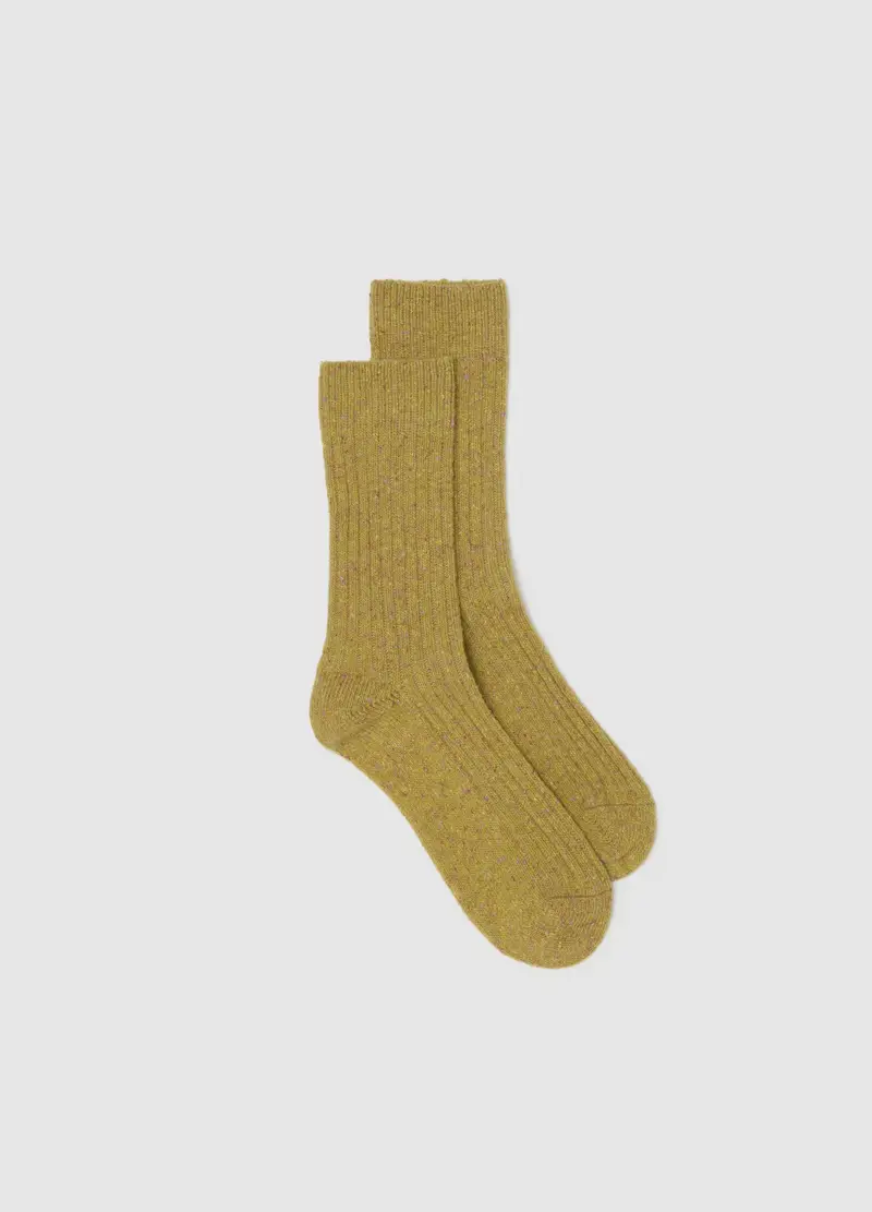 Calzini Lunghi Gialli In Misto Lana E Seta, Donna, Giallo miniatura 2
