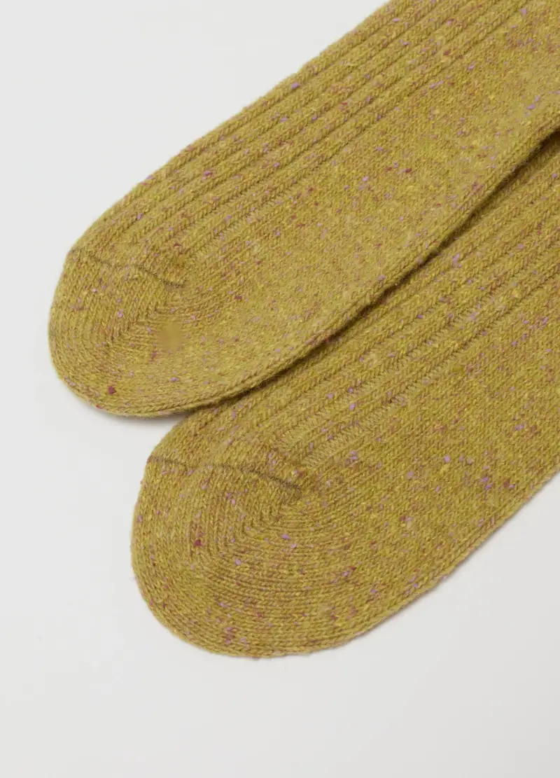 Calzini Lunghi Gialli In Misto Lana E Seta, Donna, Giallo miniatura 3