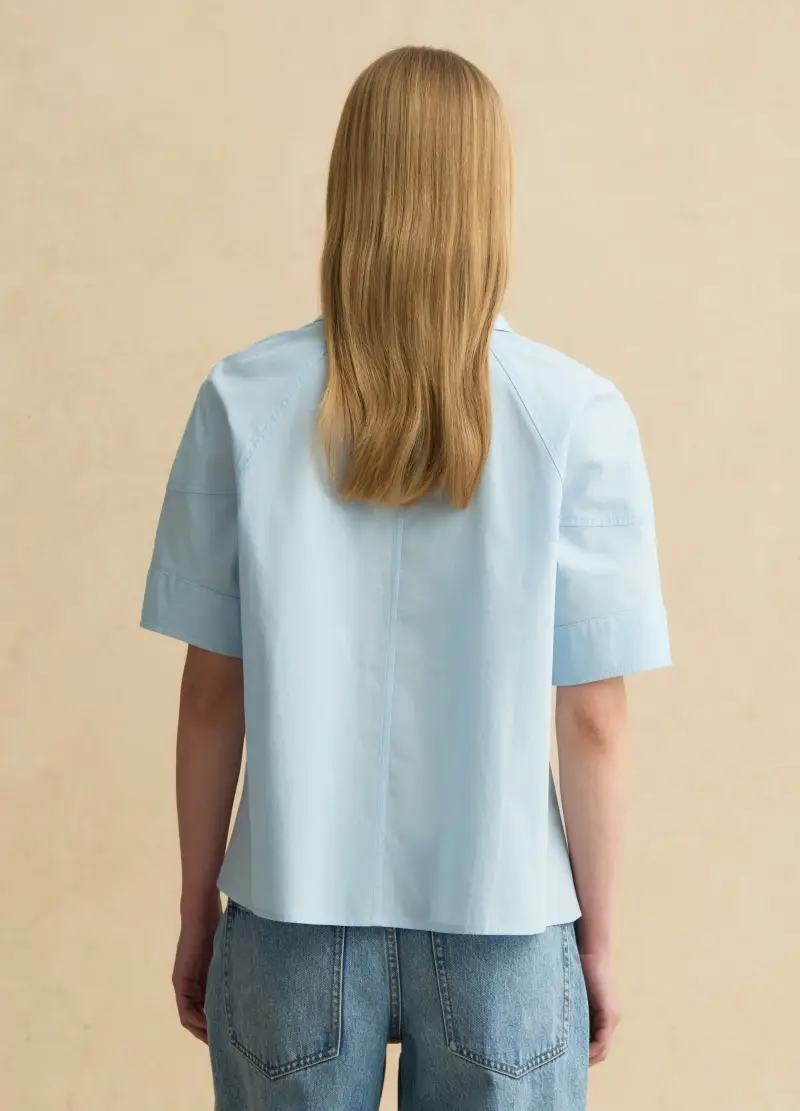 Camicia A Maniche Corte In Puro Cotone Azzurra Regular Fit, Donna, Azzurro miniatura 3