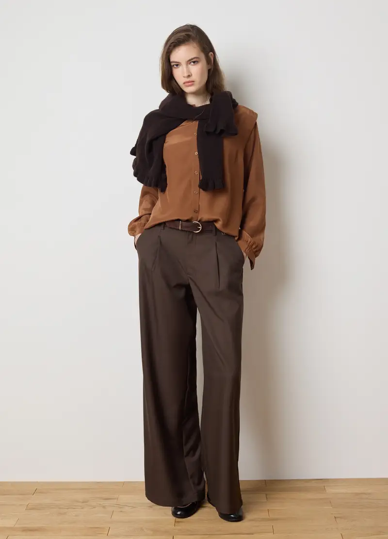 , Camicia A Maniche Lunghe Marrone Regular Fit Con Collo Alla Coreana, Donna, Marrone miniatura 2