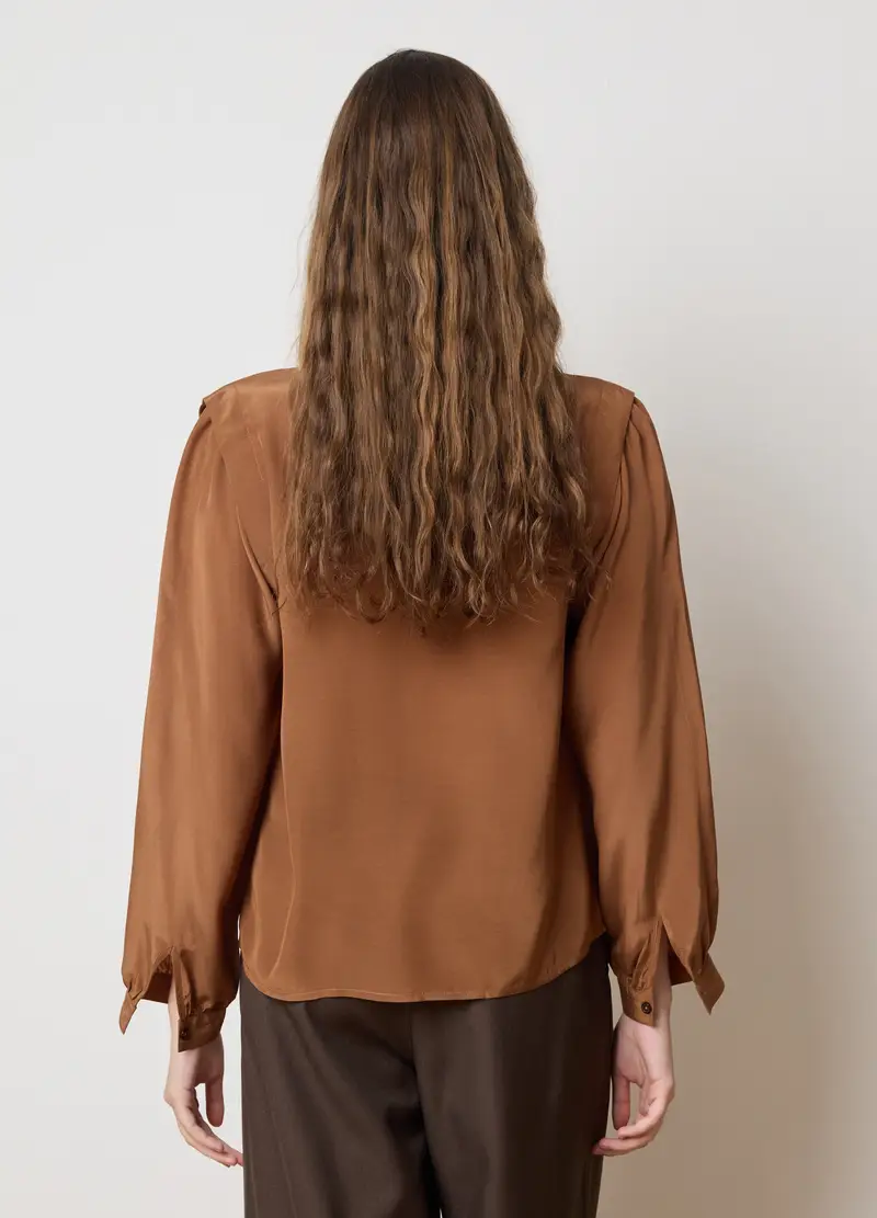 , Camicia A Maniche Lunghe Marrone Regular Fit Con Collo Alla Coreana, Donna, Marrone miniatura 3