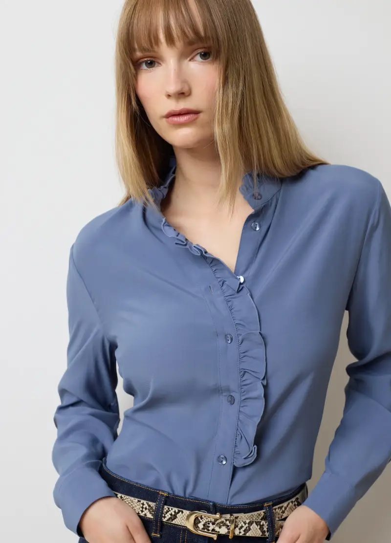 Camicia Azzurra Regular Fit Con Volant, Donna, Azzurro