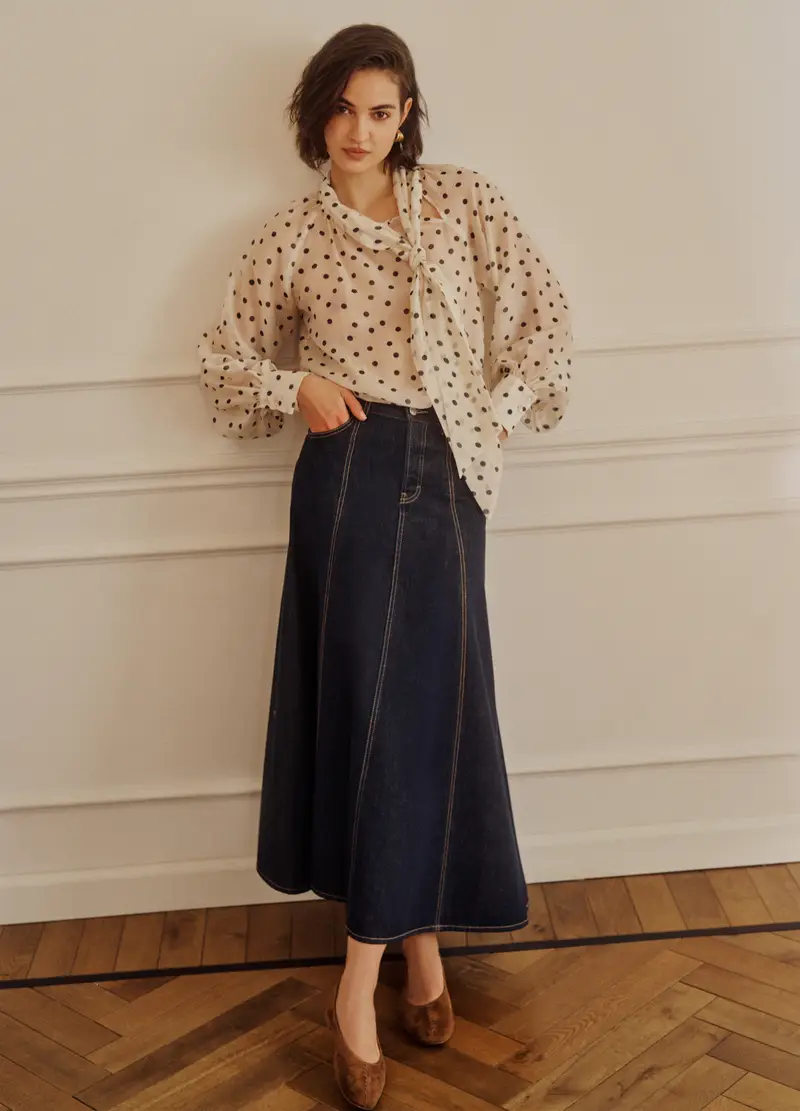 Camicia Bianca A Pois Neri In Misto Lyocell Regular Fit, Donna, Multicolor