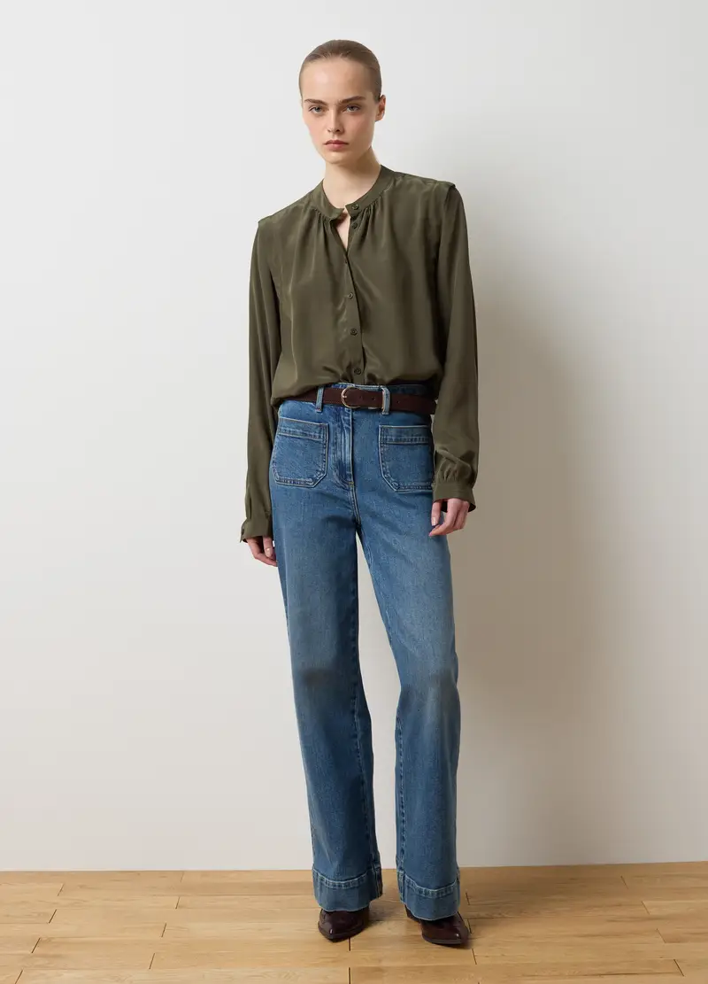 Camicia Con Collo Alla Coreana A Maniche Lunghe Verde Regular Fit, Donna, Verde miniatura 2