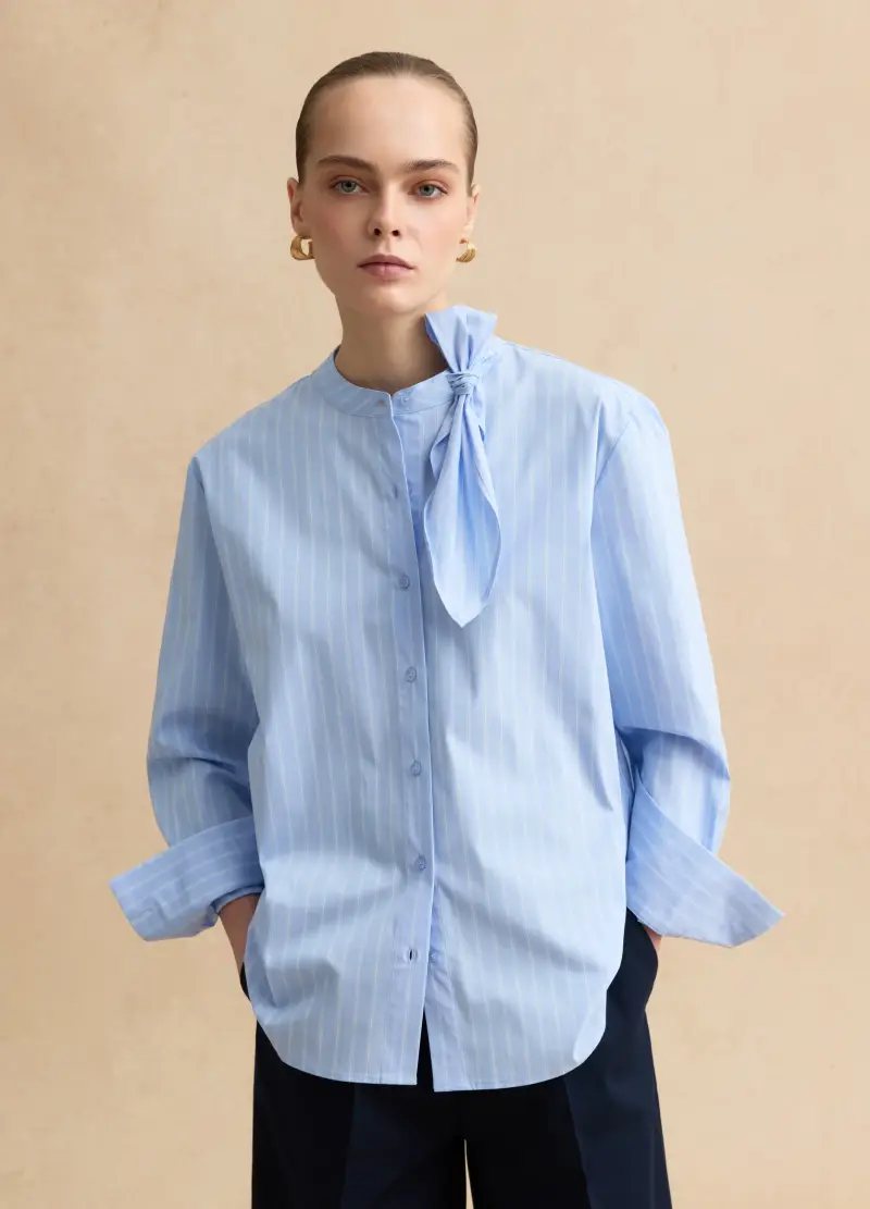 Camicia In Cotone Elasticizzato A Righe Multicolor Oversize Fit, Donna, Multicolor miniatura 3