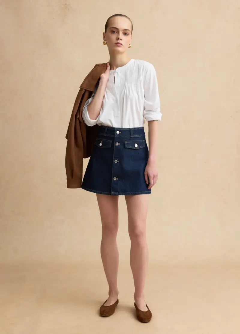 Camicia In Misto Cotone Bianca Regular Fit Con Collo Alla Coreana, Donna, Bianco miniatura 2