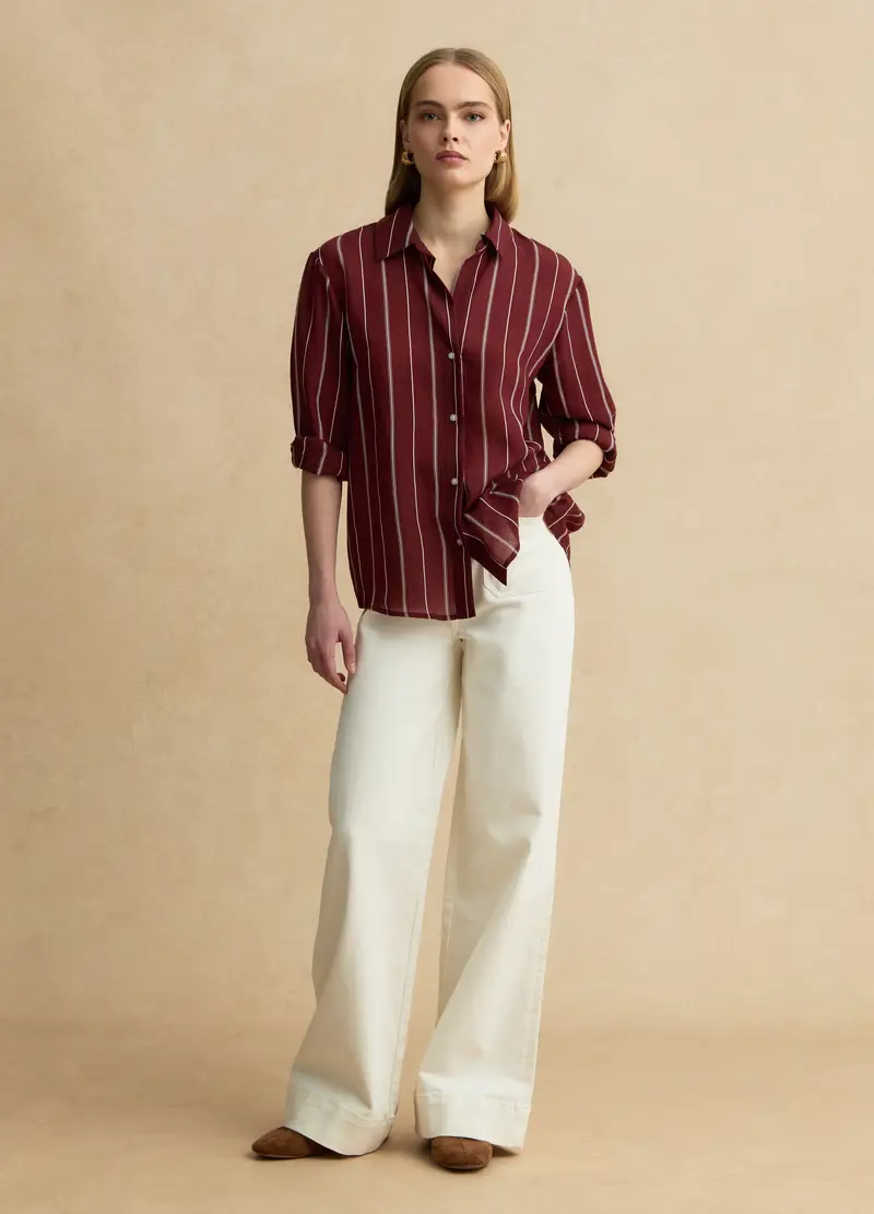 Camicia In Misto Lyocell A Righe Multicolor Regular Fit, Donna, Multicolor miniatura 2