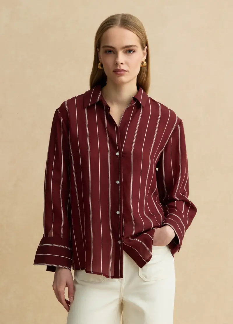 Camicia In Misto Lyocell A Righe Multicolor Regular Fit, Donna, Multicolor miniatura 3