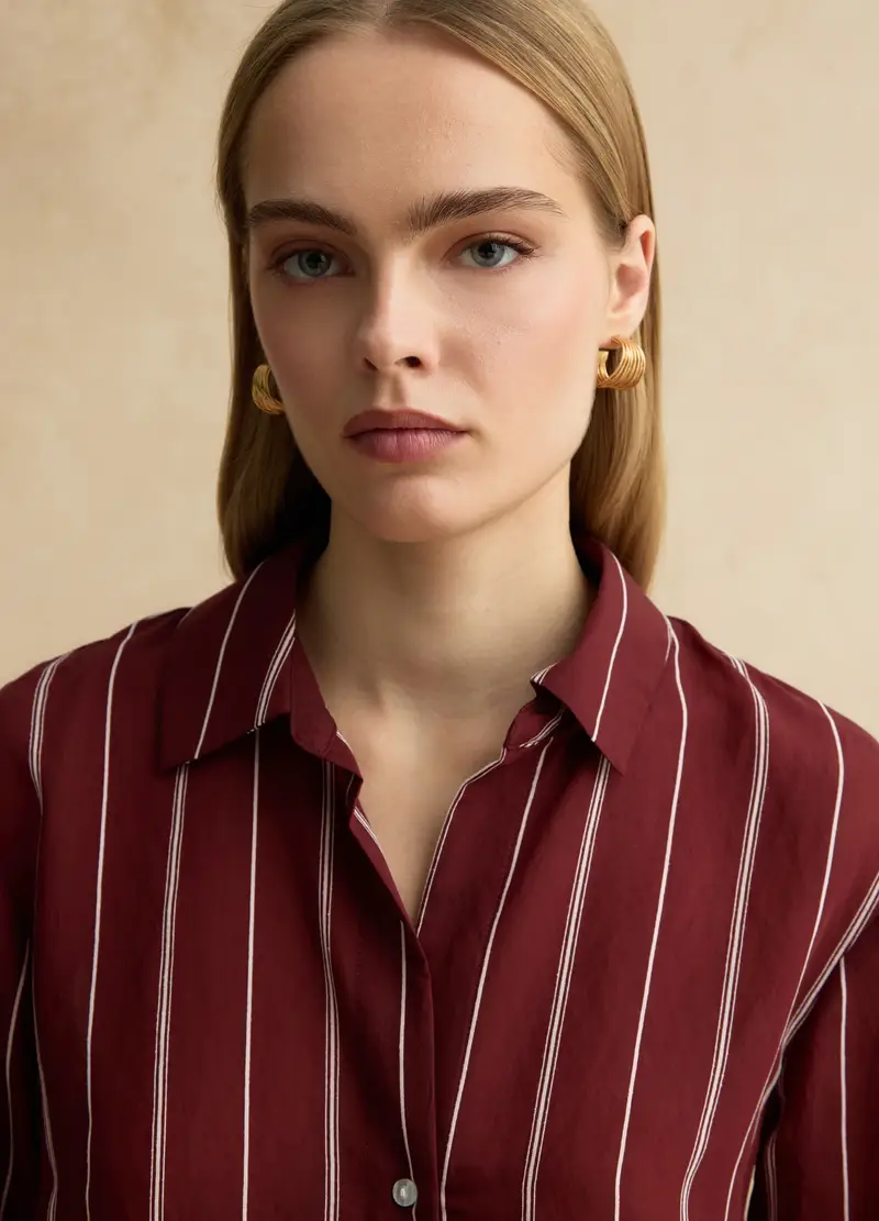 Camicia In Misto Lyocell A Righe Multicolor Regular Fit, Donna, Multicolor