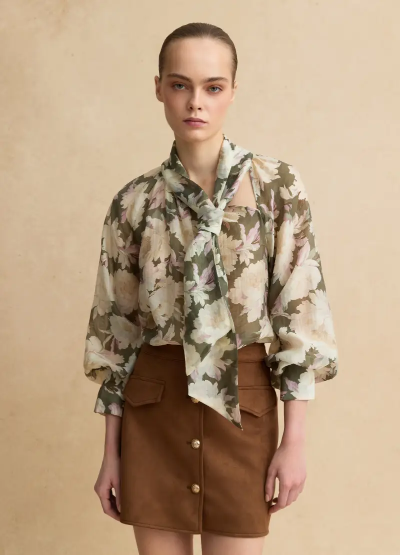 Camicia In Misto Lyocell Multicolor Regular Fit Con Motivi Floreali, Donna, Multicolor miniatura 3