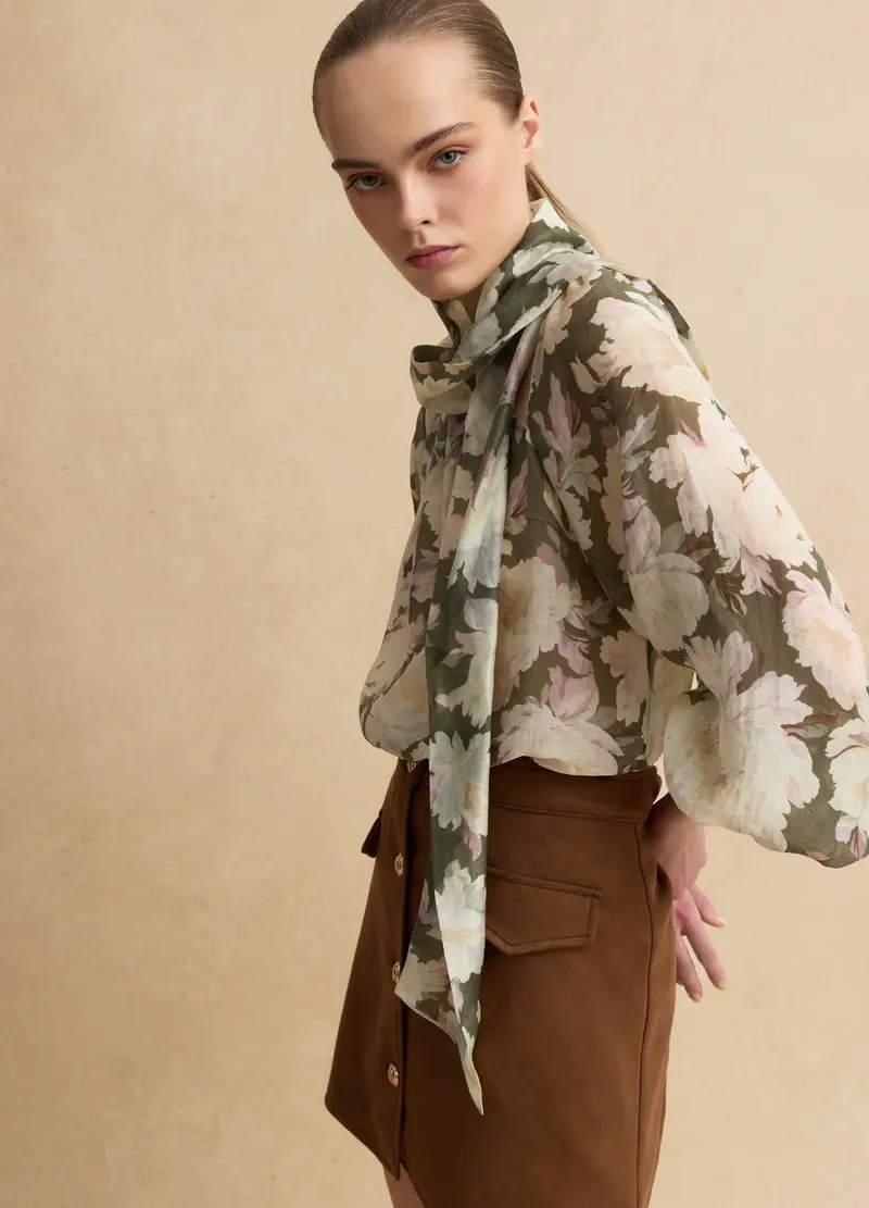 Camicia In Misto Lyocell Multicolor Regular Fit Con Motivi Floreali, Donna, Multicolor