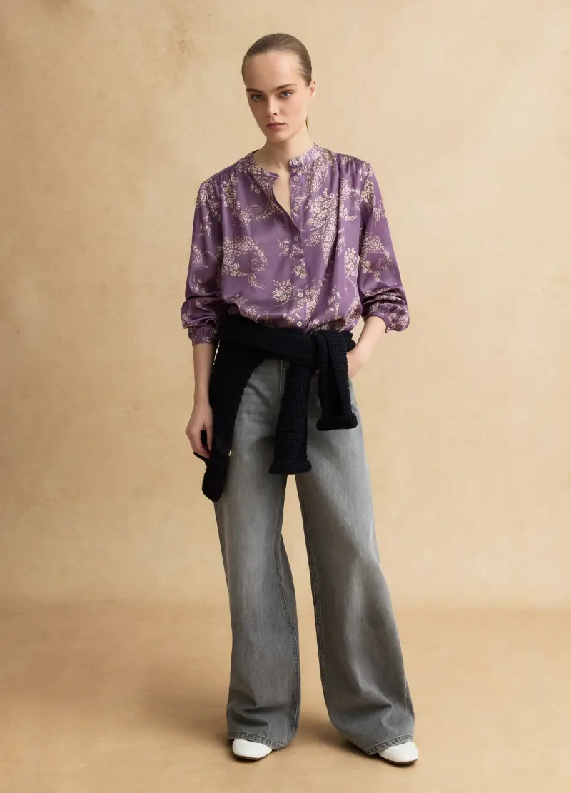 Camicia In Misto Viscosa Multicolor Regular Fit Con Collo Alla Coreana, Donna, Multicolor miniatura 2