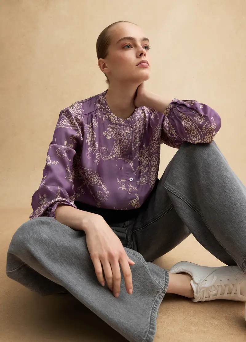 Camicia In Misto Viscosa Multicolor Regular Fit Con Collo Alla Coreana, Donna, Multicolor