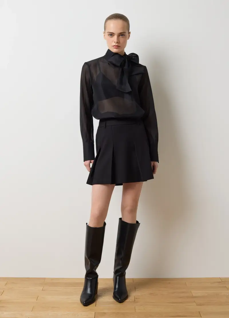 Camicia In Organza Nera Con Fiocco Regular Fit, Donna, Nero miniatura 2