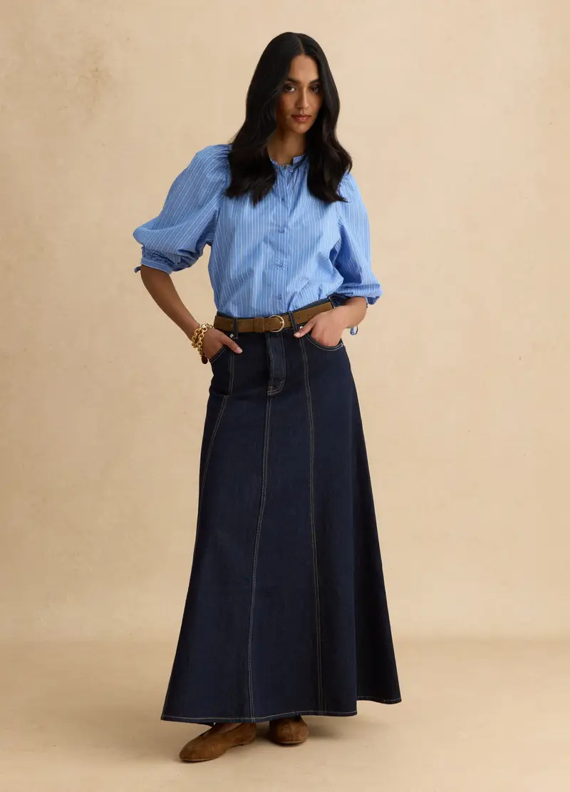 Camicia In Puro Cotone A Righe Multicolor Regular Fit Con Collo Coreano, Donna, Multicolor miniatura 2