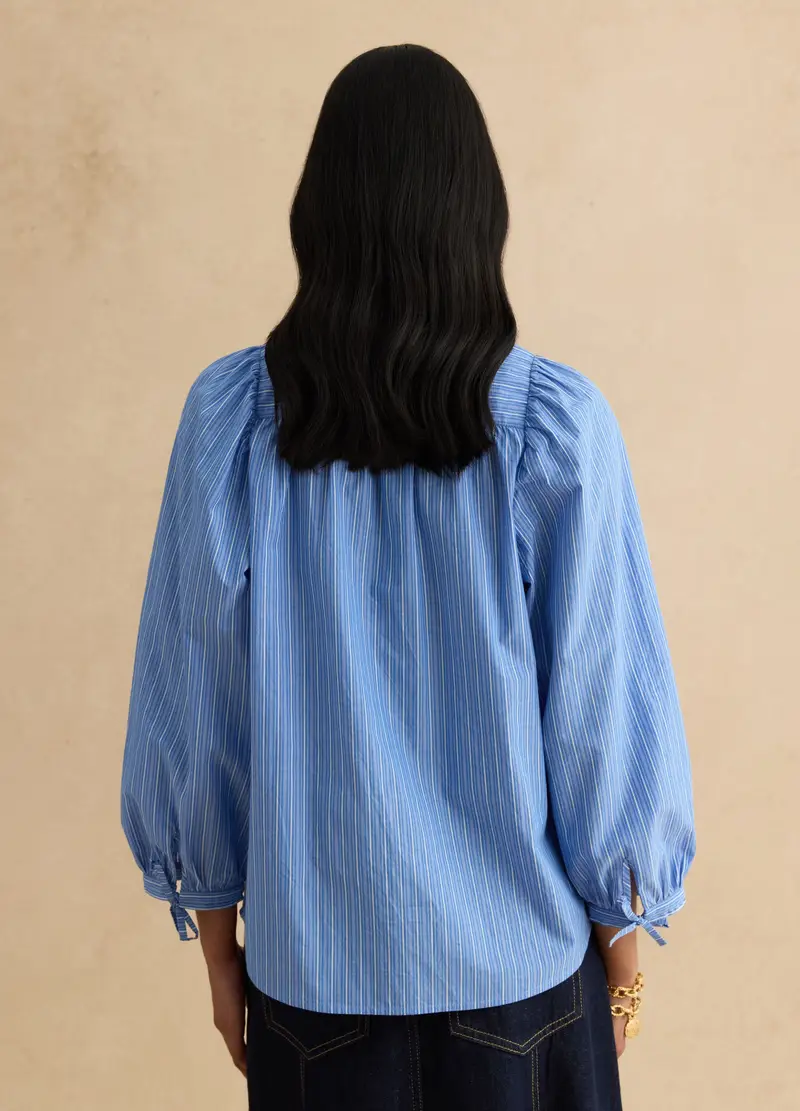 Camicia In Puro Cotone A Righe Multicolor Regular Fit Con Collo Coreano, Donna, Multicolor miniatura 3