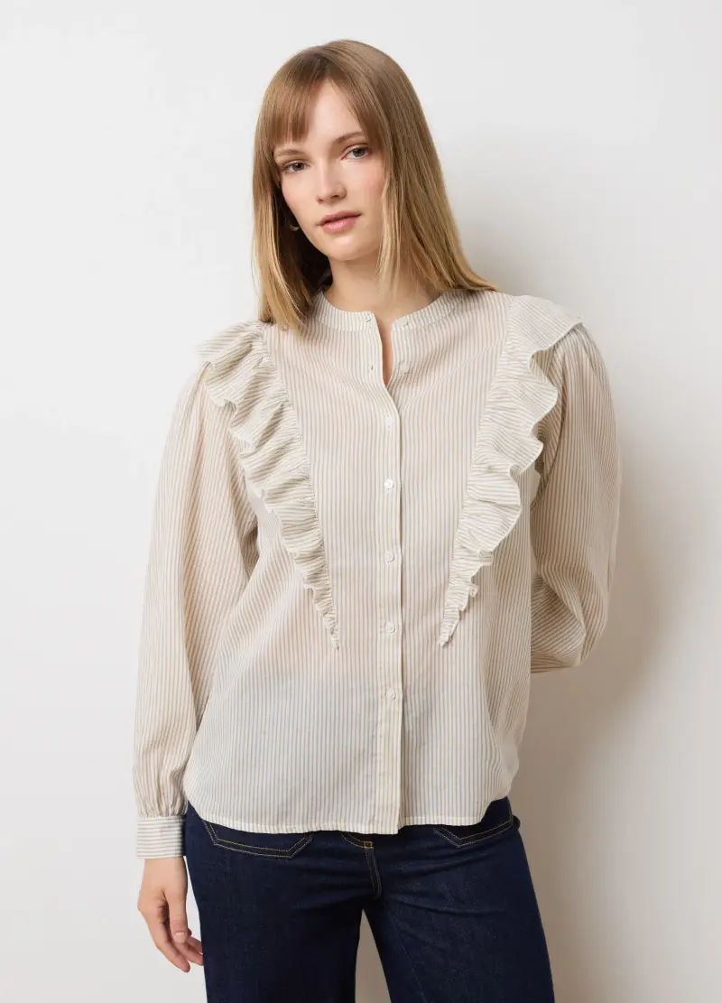 Camicia In Puro Cotone Beige Regular Fit, Donna, Beige miniatura 3