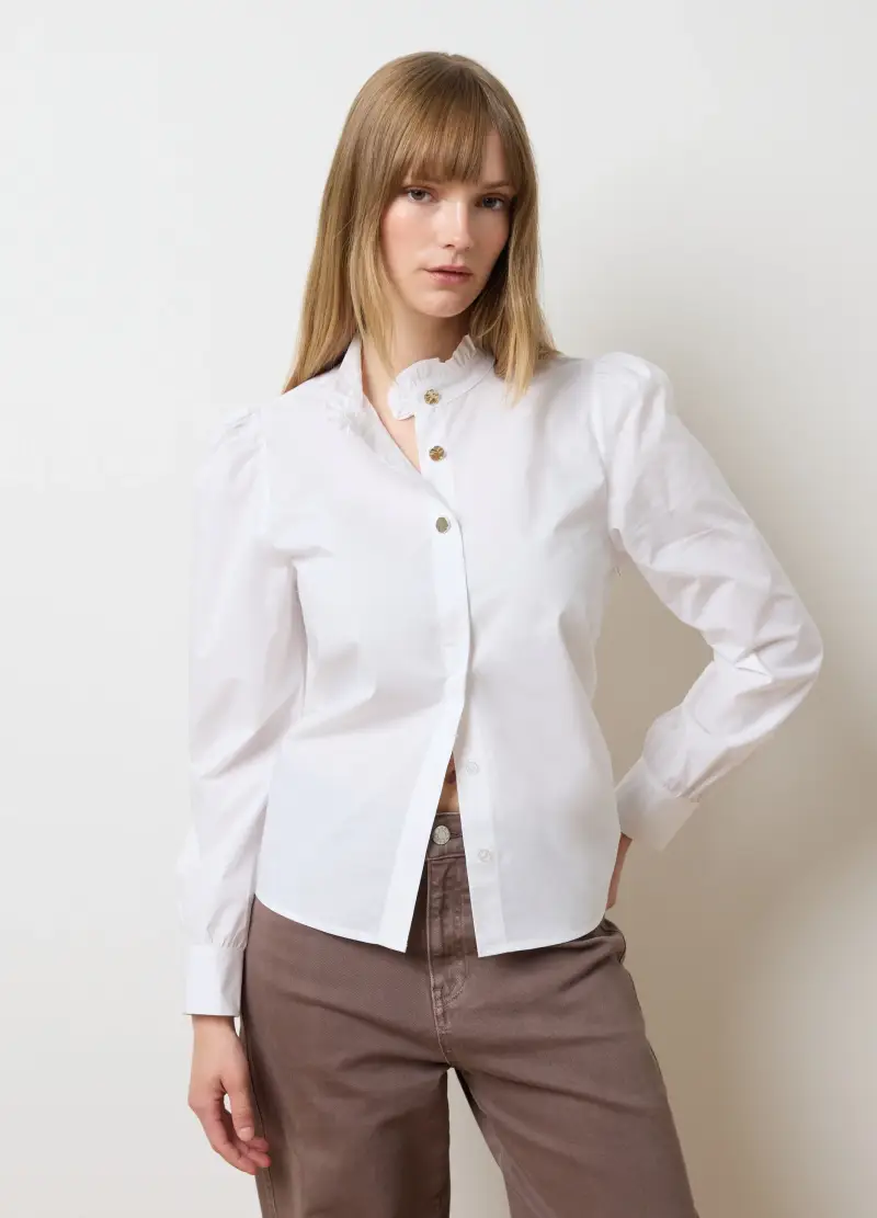 Camicia In Puro Cotone Bianca Regular Fit, Donna, Bianco miniatura 3